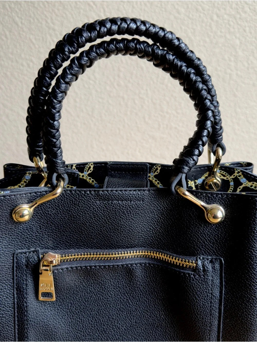 Steve Madden Black Satchel with Gold Hardware and Braided Handles